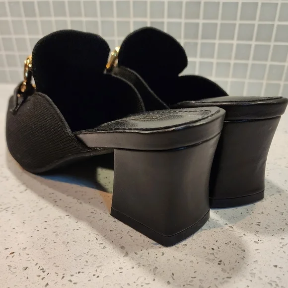 Newbella | Trendy Black Mules with Gold Chain | Size 7.5 Wide - Picture 11 of 14